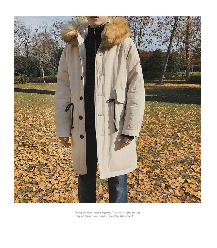 Liketkit, Мужская Уличная одежда, длинные куртки, зима, новая корейская мода, однотонная большая парка с меховым капюшоном, пальто, Мужская Толстая теплая ветровка