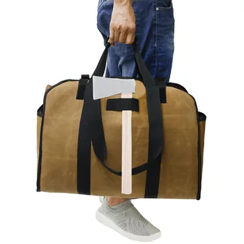 

Extra Large Kitchen Log Carrier Bag With Handles Portable Indoor Outdoor Waxed Canvas For Fireplaces Firewood Holder Storage