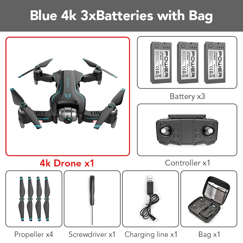 FUNSKY S20 wifi FPV с 4 K/1080 P HD камерой 18 минут время полета Интеллектуальный складной Радиоуправляемый Дрон Квадрокоптер - Цвет: Blue 4k 3B with Bag