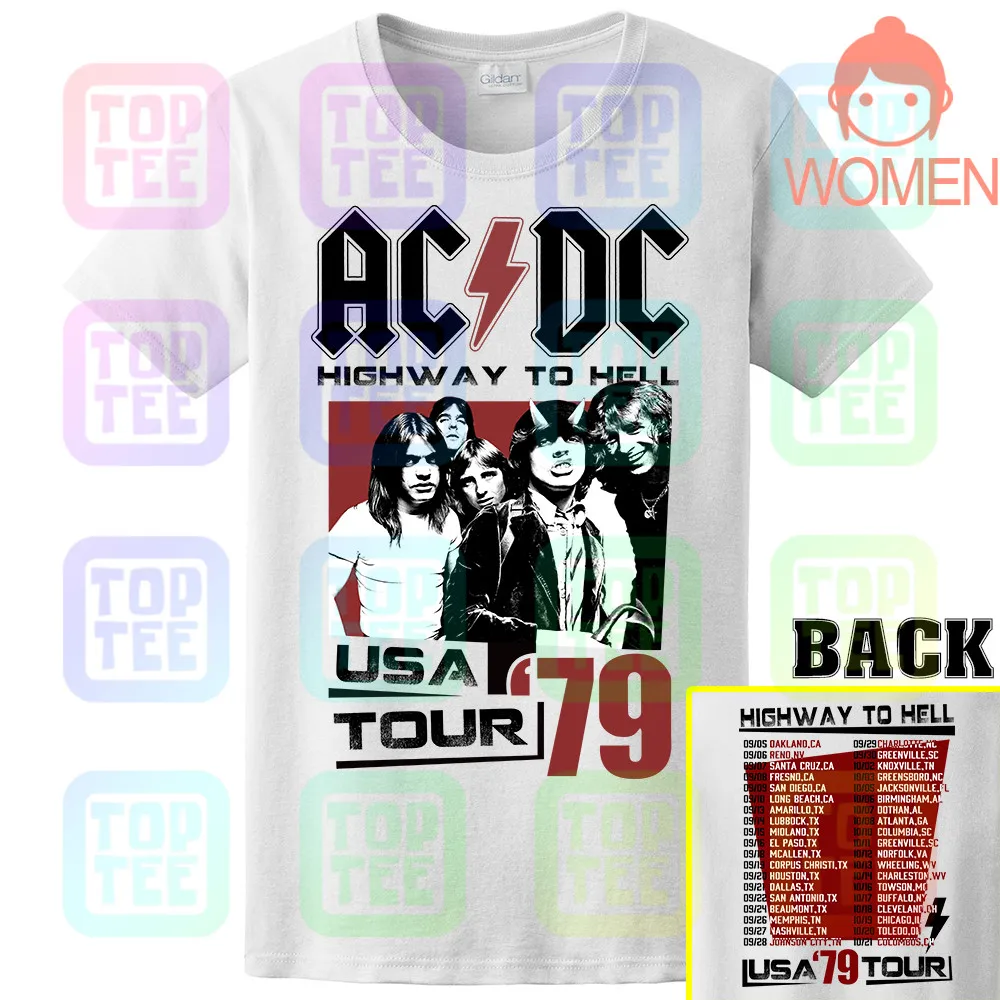 ACDC Highway to Hell USA Tour 1979 Мужская футболка Винтаж Рок-Группа Альбом Мерч - Цвет: WOMEN-WHITE