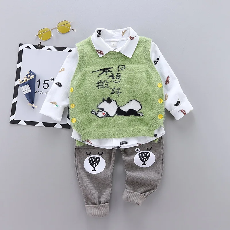 

Baby Spring And Autumn New Style Korean-style Children Childrenswear Cute Casual Sweater Waistcoat Faux Mink Cashmere Three-piec