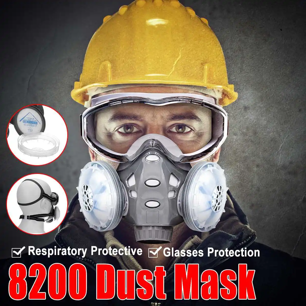 

8200 Half Face Dust Mask Eye Protection Windproof Dust Mask Filter protective Sports Mask Running Dust Mask Cardio
