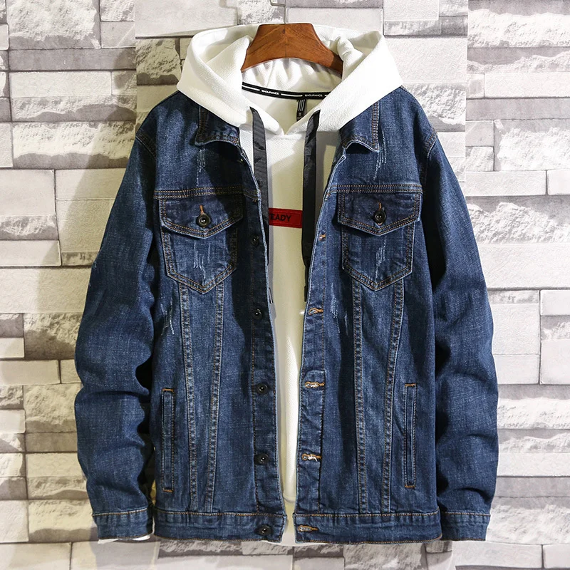 

Мужская джинсовая куртка с лацканами, однотонная эксклюзивная ковбойская куртка из денима в Корейском стиле, весна-осень