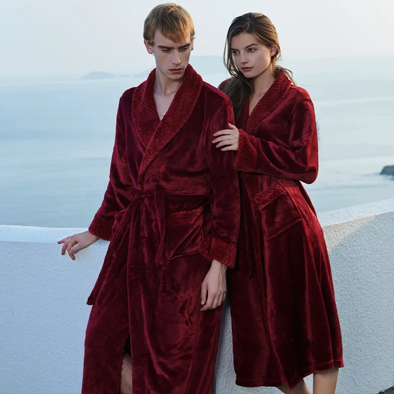 

Sexy Dressing Gown Lovers Winter Long Flannel Warm Solid Bathrobe Women Men Kimono Bath Robe Sets Bridesmaid Couple Clothes