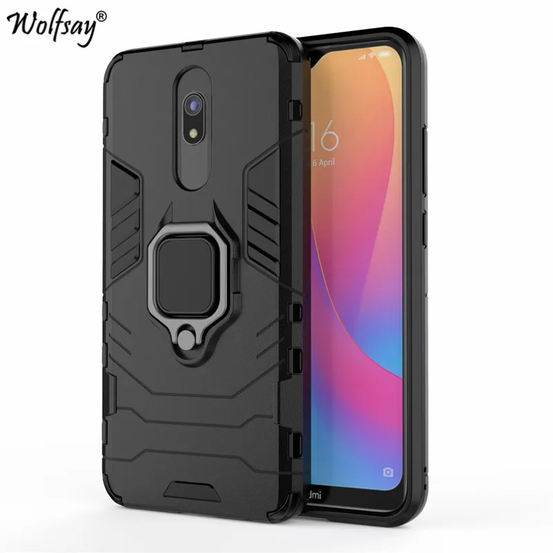 Dark Black Чехол для Xiaomi Redmi 8, бронированный металлический держатель с кольцом на палец, жесткий чехол для телефона из поликарбоната, защитный чехол для Xiaomi Redmi 8 - Цвет: Dark Black