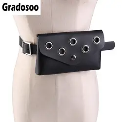 Gradosoo/Модная Кожаная поясная сумка для женщин в винтажном стиле с вырезами и заклепками; Женская поясная сумка; маленький чехол для
