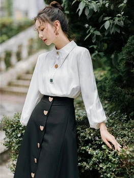 

Vintage 2019 Loose Fashion High Waist Twinset Single Breasted Two Piece Set A-line Brief Korean Peter Pan Collar Women's Sets