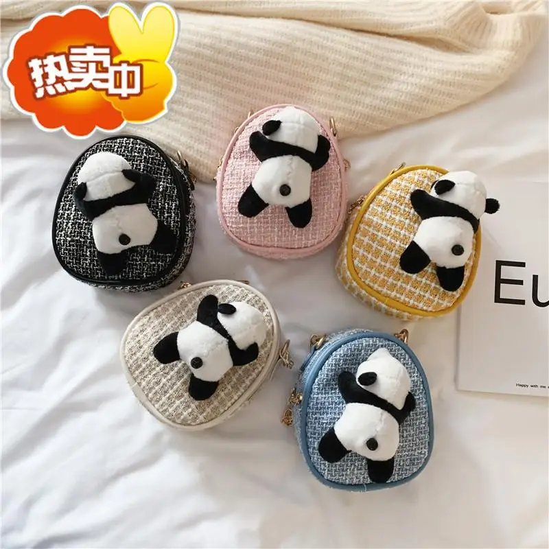 

Korean-style Children New Style Bag Cartoon Cute Little Panda Woolen Cloth Small round Bag Versatile Men And Women Children Shou