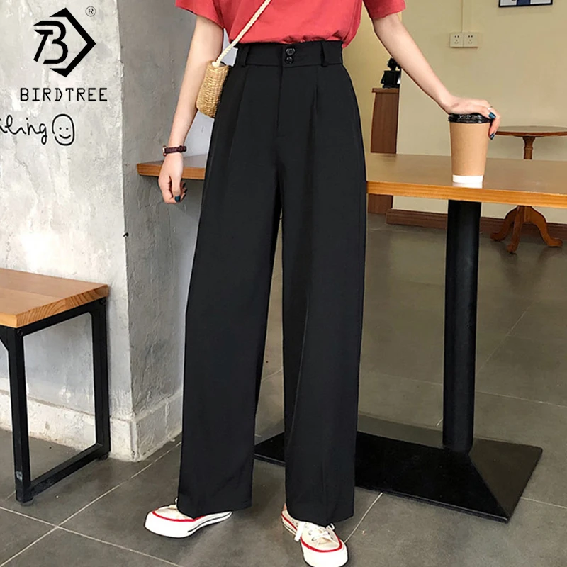 Pantalones pierna ancha para mujer, pantalón largo de tela con Bolsillos y cintura alta, casuales que combinan con todo, B06810K, 2020 - AliExpress