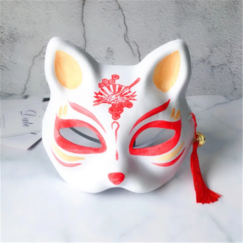 red 2 2 шт Вечерние Маски рисованная маска Аниме COS Cat Fox маска с колокольчик-кисточка - Цвет: red 2