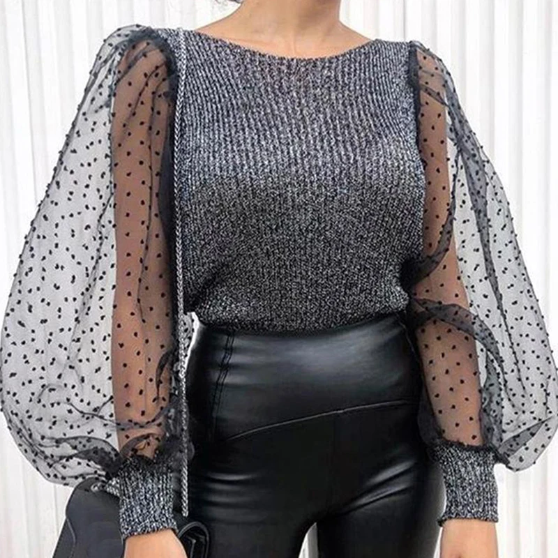 

Fashion Za Women Sweaters Autumn Stylish Patchwork Knitted Ladies' Sweater Transparent Spliced Long Sleeve Pullovers Jumper Top