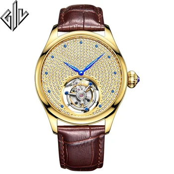 

GIV 2020 Tourbillon Gold Watch Men Mechanical Sapphire Rhinestone Men Clock Top Brand Male Watches Luxury Montre Homme New