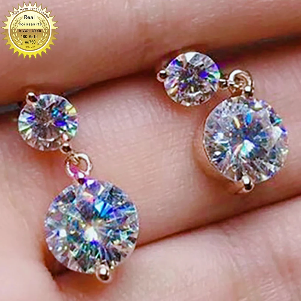 

10K Au417 Rose Gold Earrings DVVS Moissanite Diamonds 3. 6 Carat Round Tassel Wedding Party Engagement Anniversary