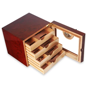 

Wood Humidor Cigar Box Cabinet Portable Cigar Case Hygrometer Cigar Humidor Box for Travel Capacity about 75 Cigars