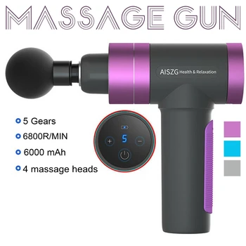 

6800R/MIN Low Noise Massage Gun 4 Heads 5-speed Deep Tissue Muscle Led Touch Screen Massager Therapy Excersising Trainning Gun