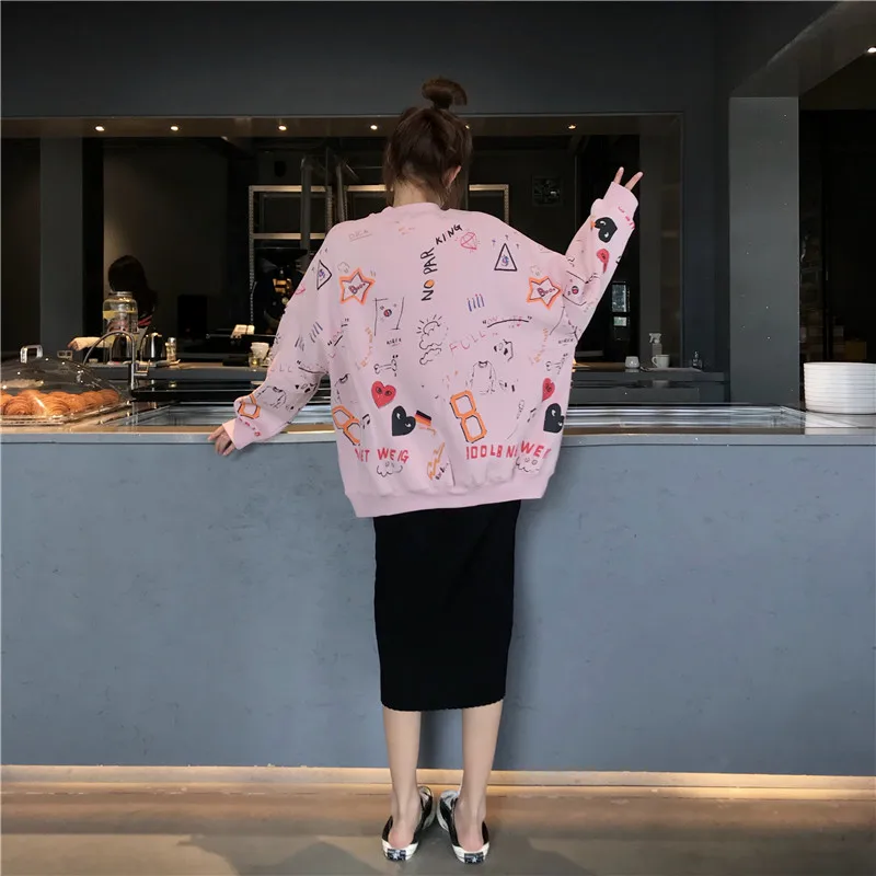 Женские кофты японский Harajuku Ulzzang с принтом граффити рукав летучая мышь Толстовка Женская Корейская Kawaii одежда для женщин