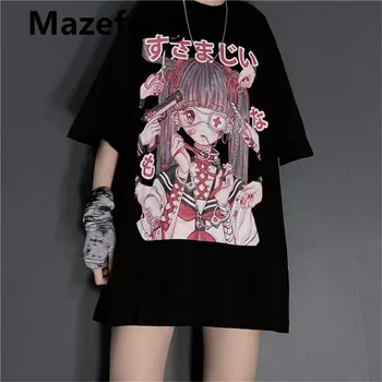 

Summer Goth Sexy Female Tee Aesthetic Loose Women T-shirt Punk Dark Grunge Streetwear Ladies Top Gothic Tshirts Harajuku Clothes