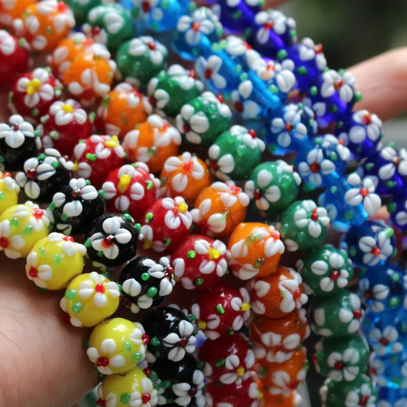 

10Pcs 11mm*10mm Lampwork Glass Beads Outer Flower Beads Multi- Color Fashion beads for Bracelet Necklace Earring Jewerly making