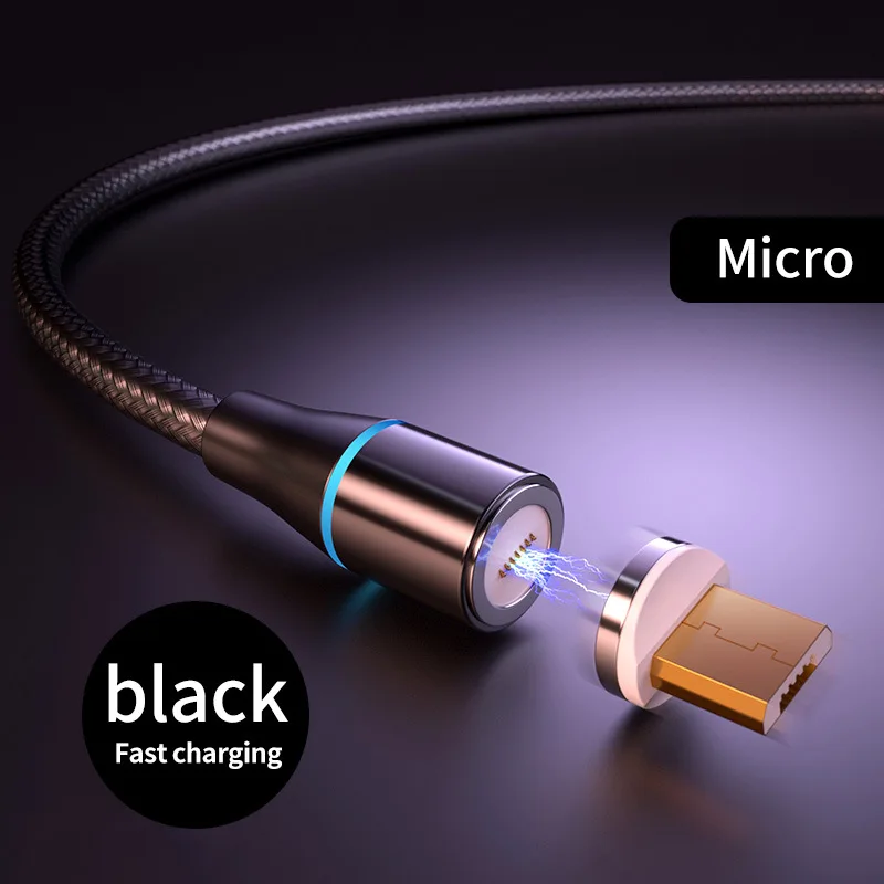 Black For Micro Магнитный кабель Snodesound для быстрой зарядки iPhone XR Micro Usb type-C, кабель для быстрой зарядки samsung, шнур для передачи данных - Цвет: Black For Micro