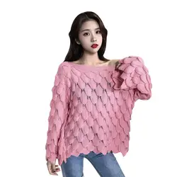 2019 трикотажный пуловер Тип свитер свободного покроя для женщин Fit Crop Top полые корейские модные