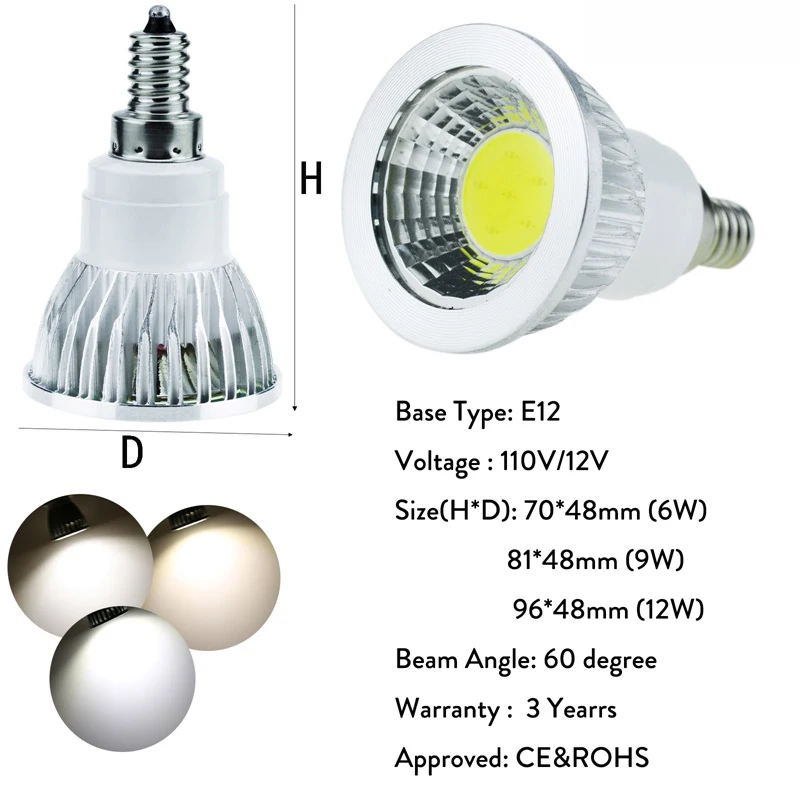 Светодиодный прожектор GU10 светодиодный COB лампочки с регулируемой яркостью E27 E14 MR16 AC DC 12V 6W точечная лампа высокой мощности AC 110V 220V для домашнего декора
