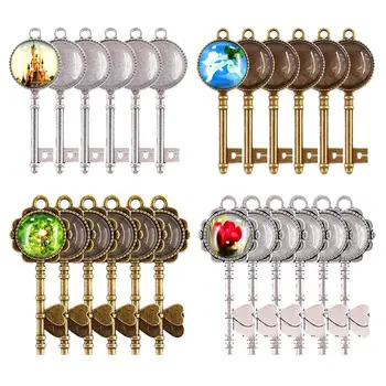 

48 Pcs Vintage Pendant Tray Key Styling with Bright Glass Dome DIY Wedding Party Gift Jewelry Necklace Pendants Decoration