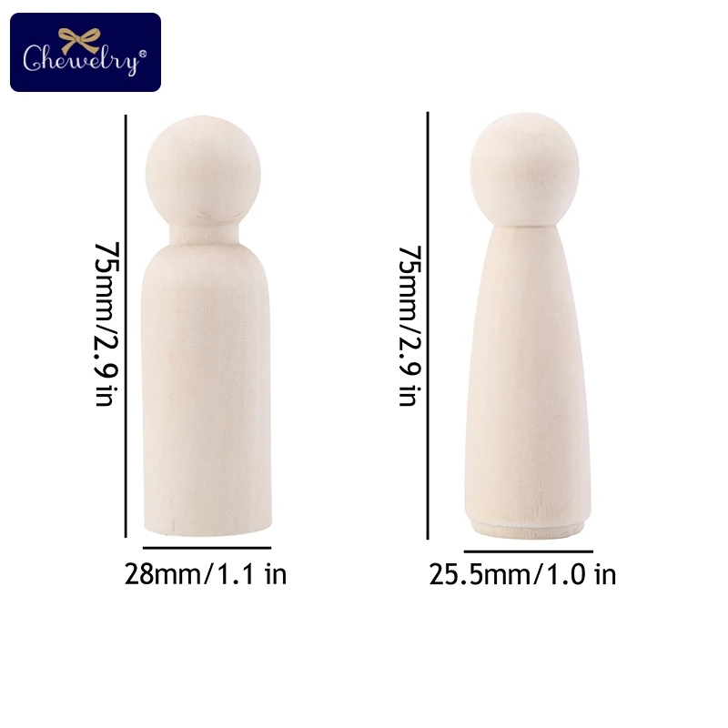 Bonecas Peg de madeira para crianças, artesanato DIY, brinquedos artesanais, decoração do berçário, branco, mulheres e homens, 5 unid por lote, 75mm, 90mm