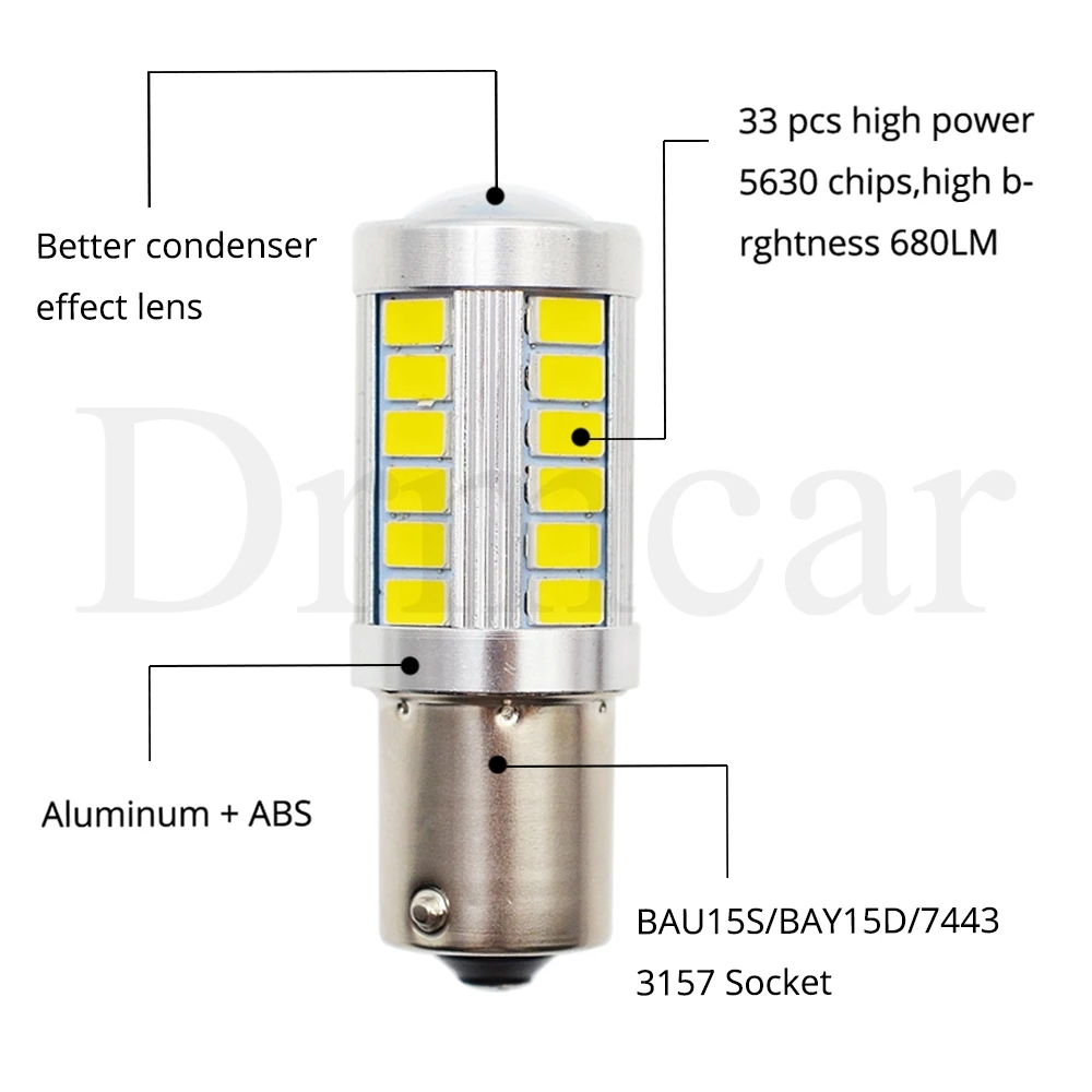 White Red Yelow 1156 BA15S 1157 BAY15D 7443 3157 P21 33SMD 5730 Car Brake Light Tail Lamps Turn Signal Auto Rear Reverse Bulbs (3)