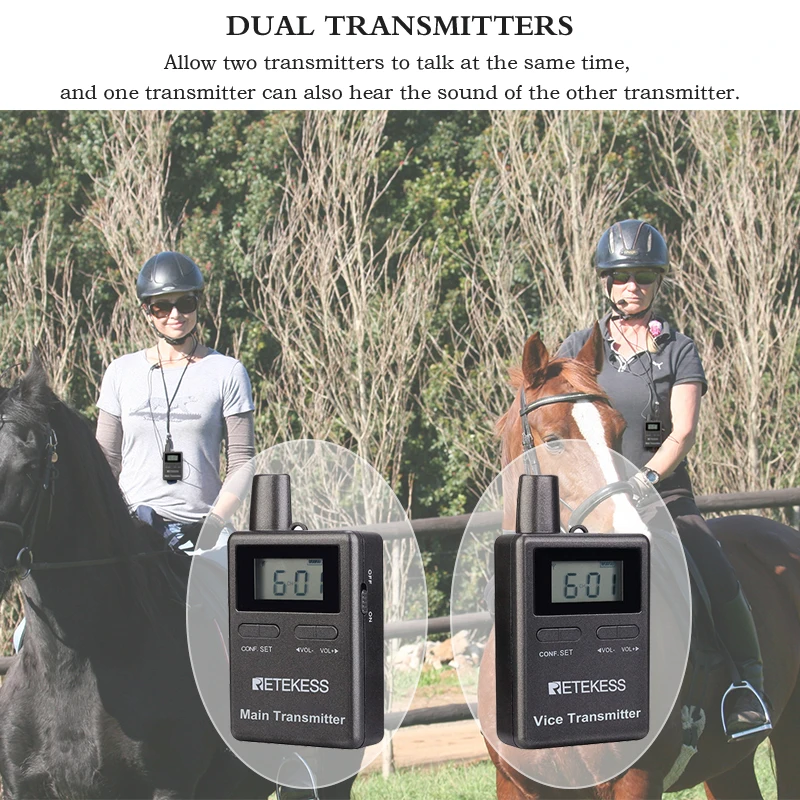 Retekess TT105 2.4GHz Professional Wireless Tour Guide System two speakers speaking for Church Translation System Horse Riding podcast microphone