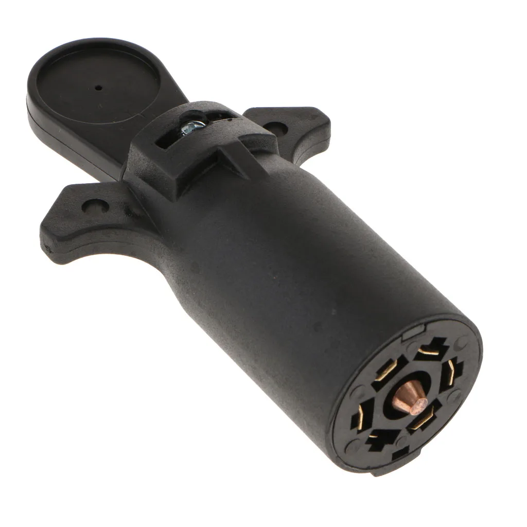 Black 7Pin Round Trailer Light Plug Connector Adaptor for RV Boat