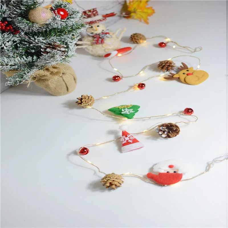 Рождественские украшения для дома, рождественские сосновые шишки, светодиодный светильник из медной проволоки, декоративные светильники с фруктами - Цвет: Small bell style