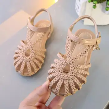 

Children's sandals 2020 summer new girls fashion soft bottom knitted sandals breathable girl solid color beach shoes flat botton