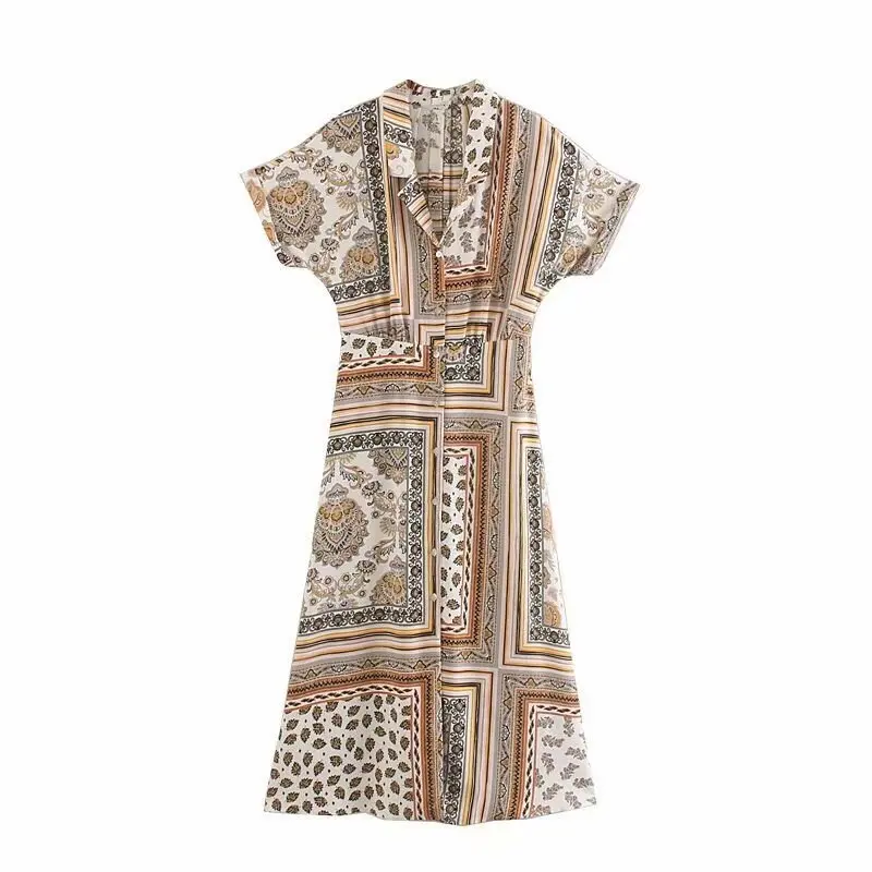 

2019 Euro women vintage paisley printing vestidos casual slim long dress chic elegant totem floral pattern court dresses DS2676