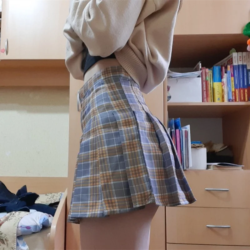 

Women's Skirt Plaid Mushroom Skirts+Safety Knickers 2Pcs/Sets vestidos Casual Women's Pleated Skirts Cute Sweet Girls Stitching