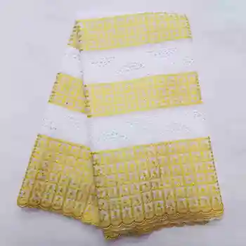 

African new design 2020 white color with gold color swiss voile lace cotton fabric with embroidery cotton lace with stones
