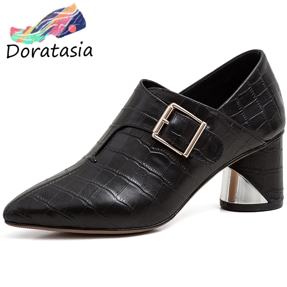 

DORATASIA New Office Girl Quality Genuine Leather Pumps Fashion Solid Pointed Toe Pumps Women High Heels Shoes Woman