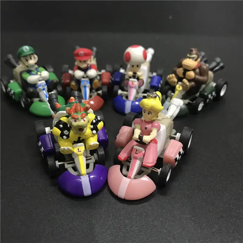6pcs//set Super Mario Mini Kart Pull Back Cars Figure Toys for Kids