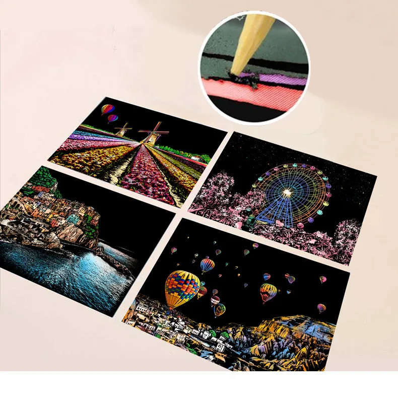 21*30cm 5PC DIY City Premium Enchanted Scratch Painting Art Adult Kits Architecture Craft Drawing Toys Birthday Christmas Gifts afbeelding