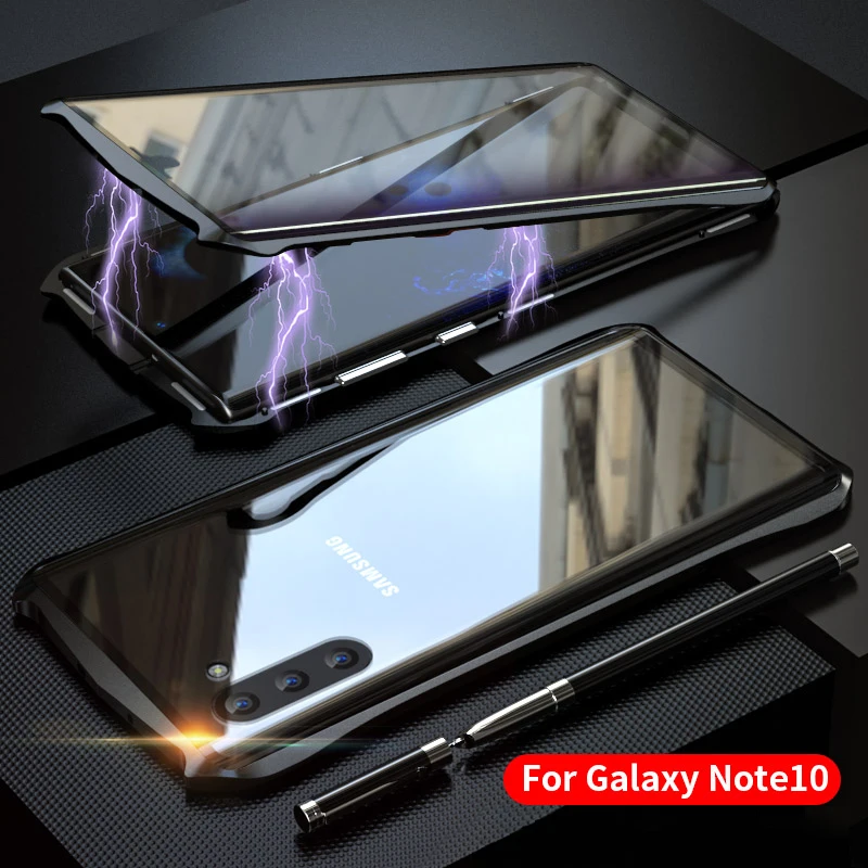 Металлический магнитный чехол для samsung Galaxy Note 10 Plus, полный защитный чехол из закаленного стекла для samsung Note 10 10+ чехол на магните
