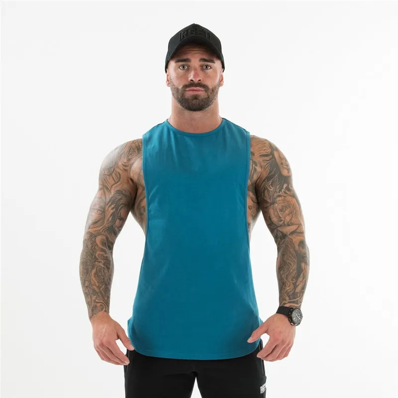 light blue Летние Новые мужские повседневные Модные хлопковые топы без рукавов с круглым вырезом для фитнеса для бега для тренировок дышащий Быстросохнущий жилет - Цвет: light blue