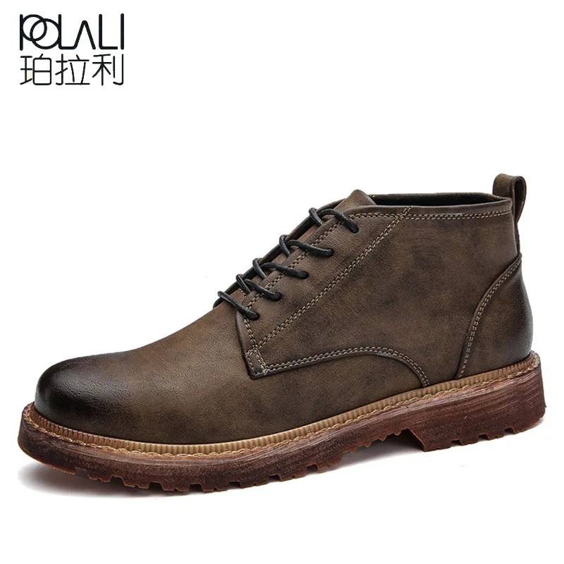 POLALI Winter Men Fashion Leather Boots Casual Men Leather Moccasin Brand Winter Men Shoes Men Ankle Boots Cheap Cowboy Boots