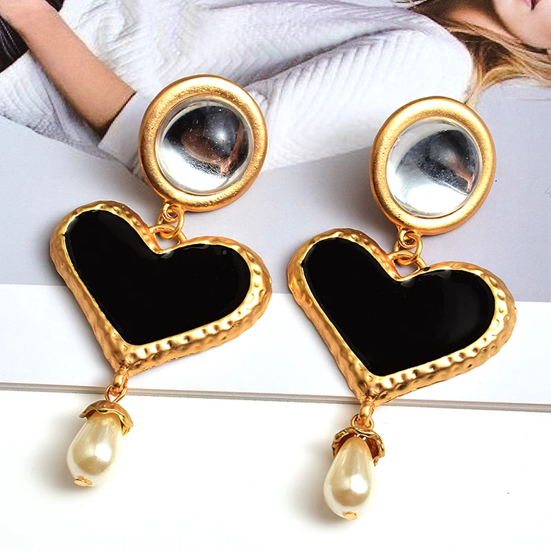 Long heart earrings Metal Oiled Drop Earring Fashion trend jewelry accessories for women drop earrings,long earrings