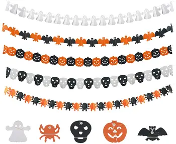 

metable 50Pcs Paper Chain Garland Pumpkin Bat Spooky Pennants Spiders Ghost Set for Celebrate Halloween Theme Wall Photo Props
