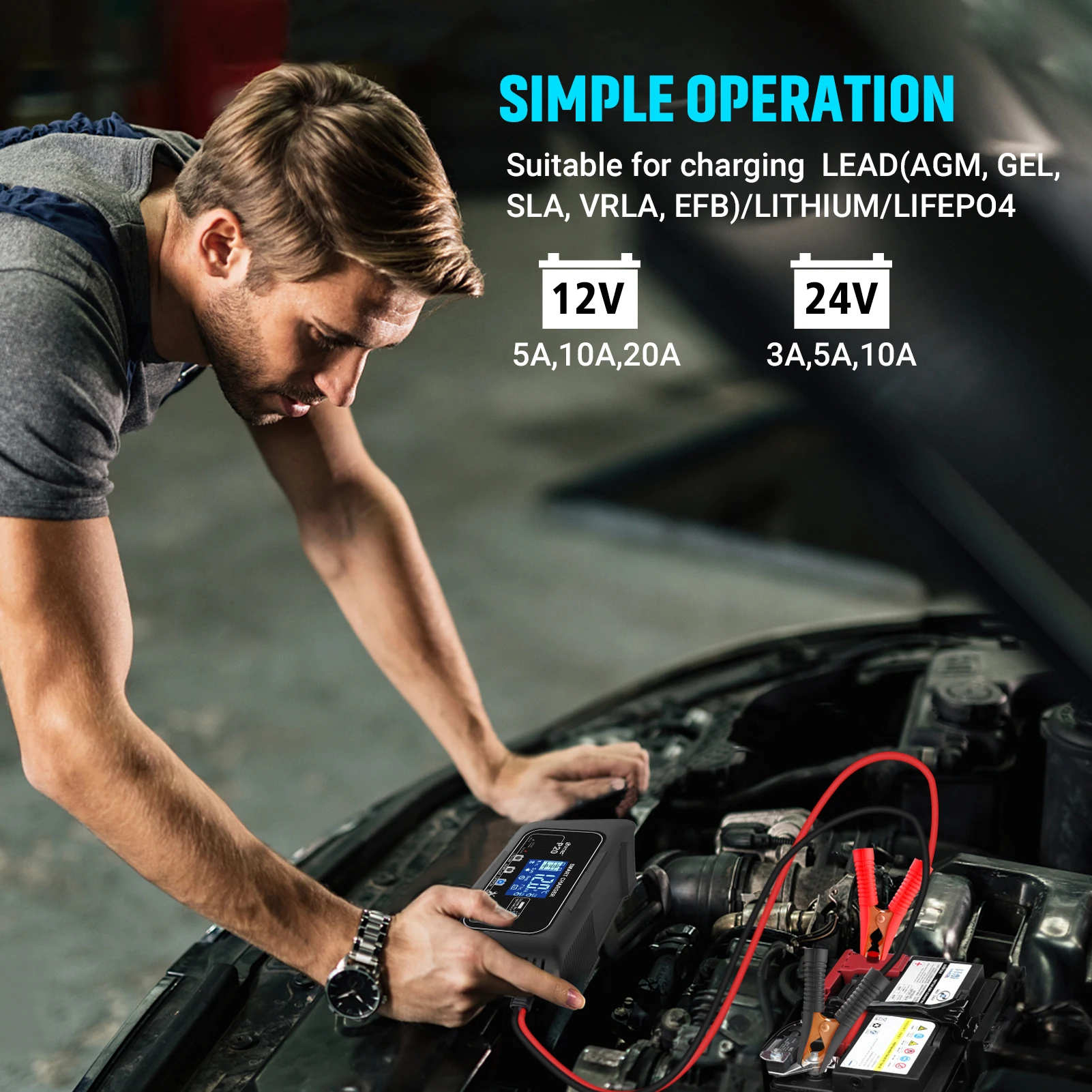 HTRC 12V/24V 20A 오토바이 리튬 Lifepo4 젤 AGM 습식 납산 배터리 수리 충전기에 대 한 전체 자동 자동차 배터리 충전기