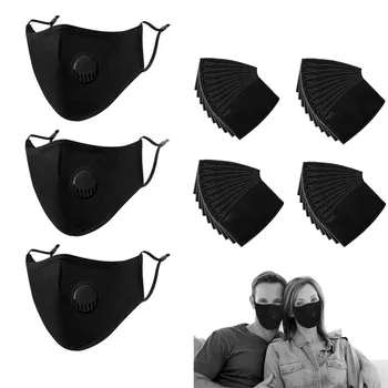 

3PC Protective Face Mask Exhaust Valves Reusable Anti Pollution Mouth Mask With 40pcs PM2.5 Filter Half Face Mask Women Men