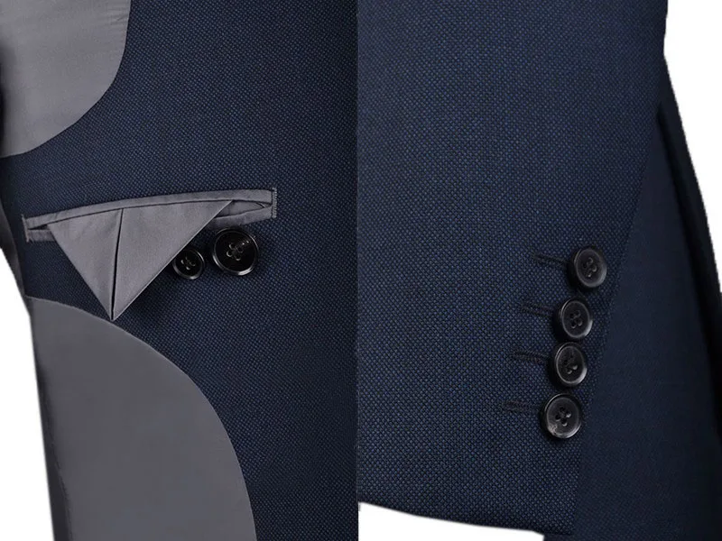 Приталенный мужской шерстяной синий темно-синий костюм Birdseye костюм на заказ для свадьбы деловой мужской костюм(пиджак+ брюки