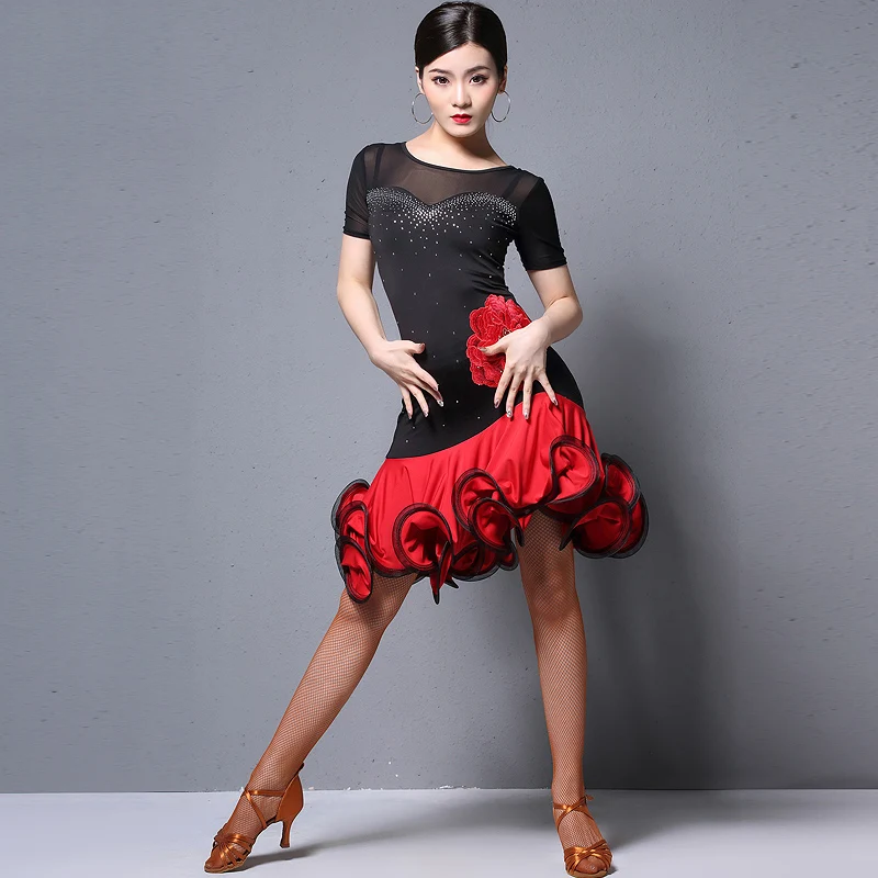 

Latin Dance Costume Women Black And Red Practice Clothes Latin Competition Dress Professional Tango Performance Costume