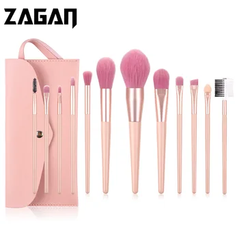 

ZAGAN Pro 7/12pcs Nude powder Makeup Brushes Set Brush Powder Foundation Eye Shadow Blending Eyeliner Brushe Lip Blush Brush Kit