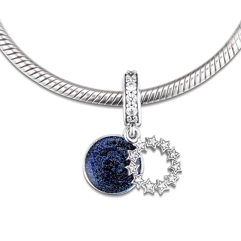 Clear CZ &amp Blue Enamel Inspirational Stars Dangle For Charms Bracelets Women 925 Sterling Silver for Jewelry Making 2019 | Украшения и