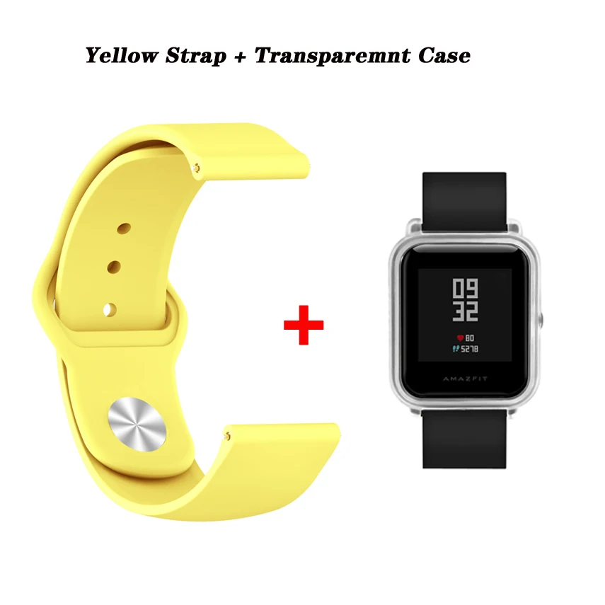 2 в 1 ремешок для Amazfit Bip часы с силиконовым ремешком+ чехол для часов рамка Бампер для Xiaomi Huami Amazfit Bip Lite аксессуары - Цвет: Цвет: желтый